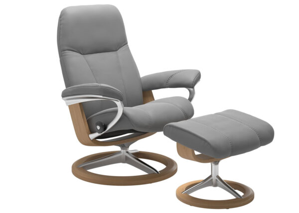 Stresless Consul Grey Sig Base Oak Stresless Consul Grey Sig Base Oak